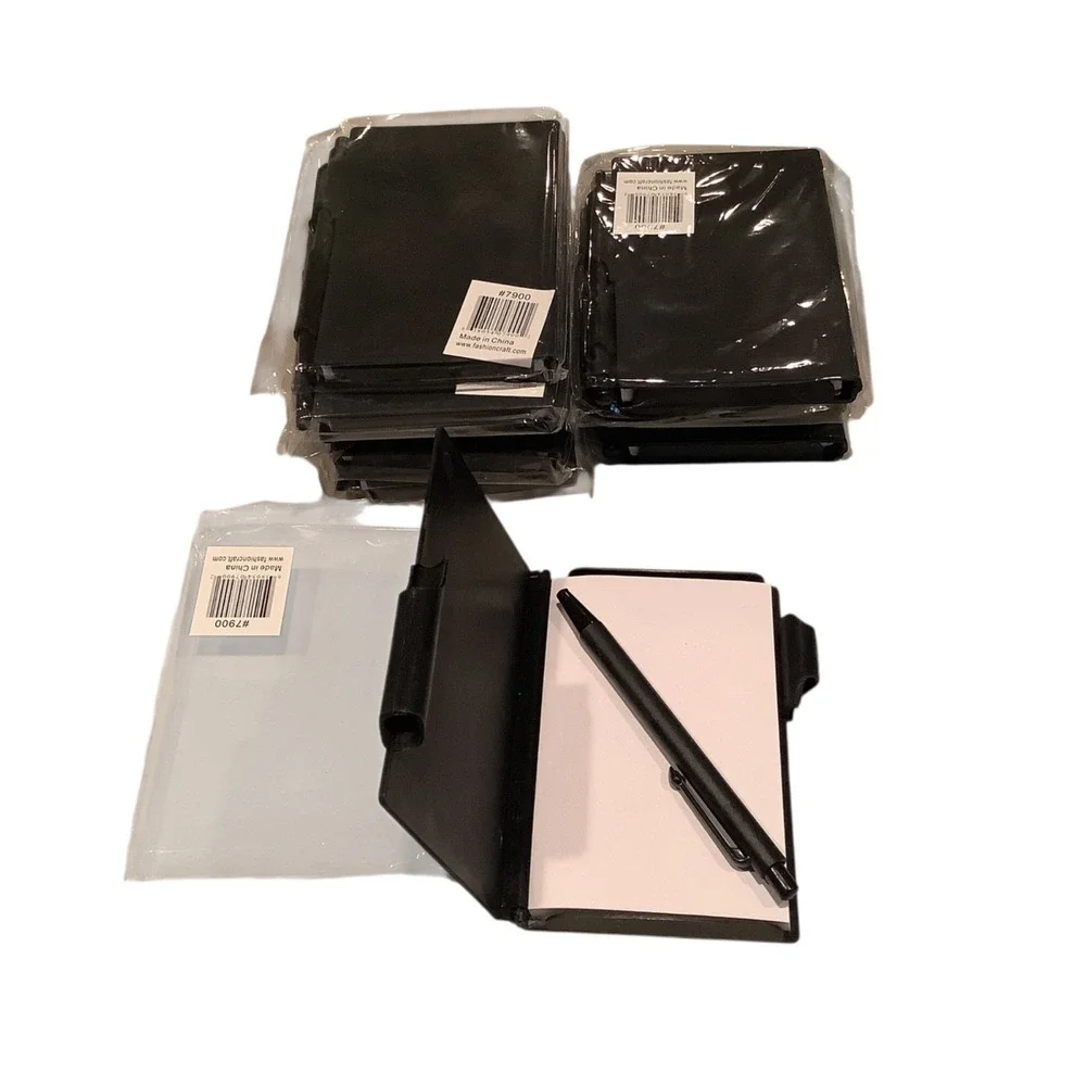 Mini Black Notebook Set With Pen 10 Pc Molded Plastic‎ Cover Blank Notepads 4in